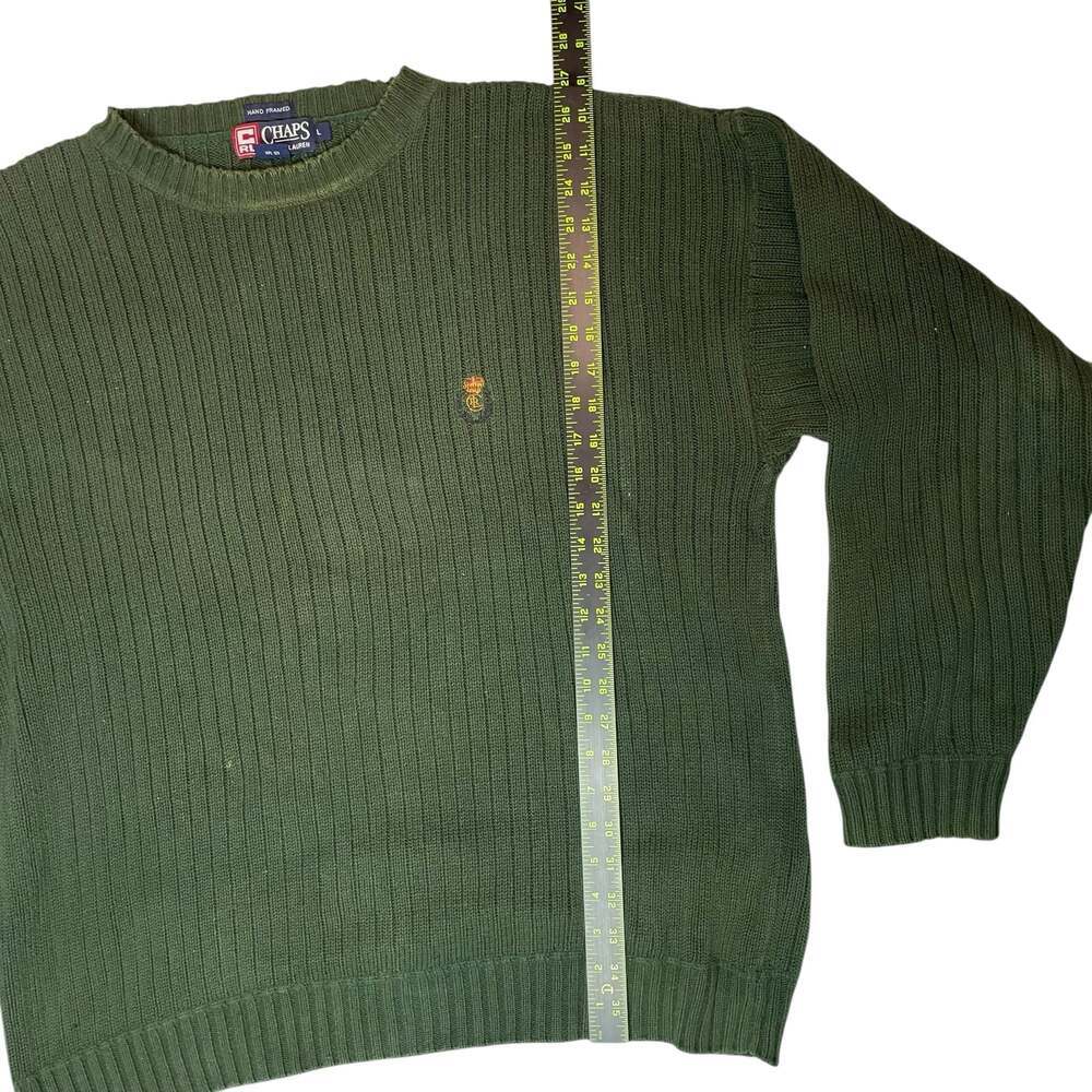 Chaps Ralph Lauren Sweater Mens L Green Ribbed Crewneck Cotton - Picture 2 of 8